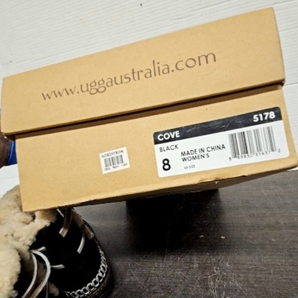 UGG Black Cove Suede Ankle Booties with Shearling Trim - Picture 7 of 7